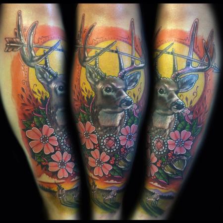Tattoos - deer portrait on shin - 88870